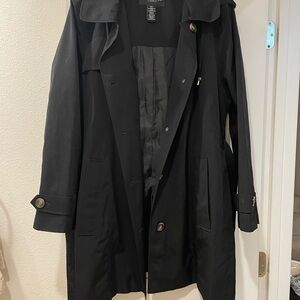 London Fog Classic Black Hooded Trench Coat XL